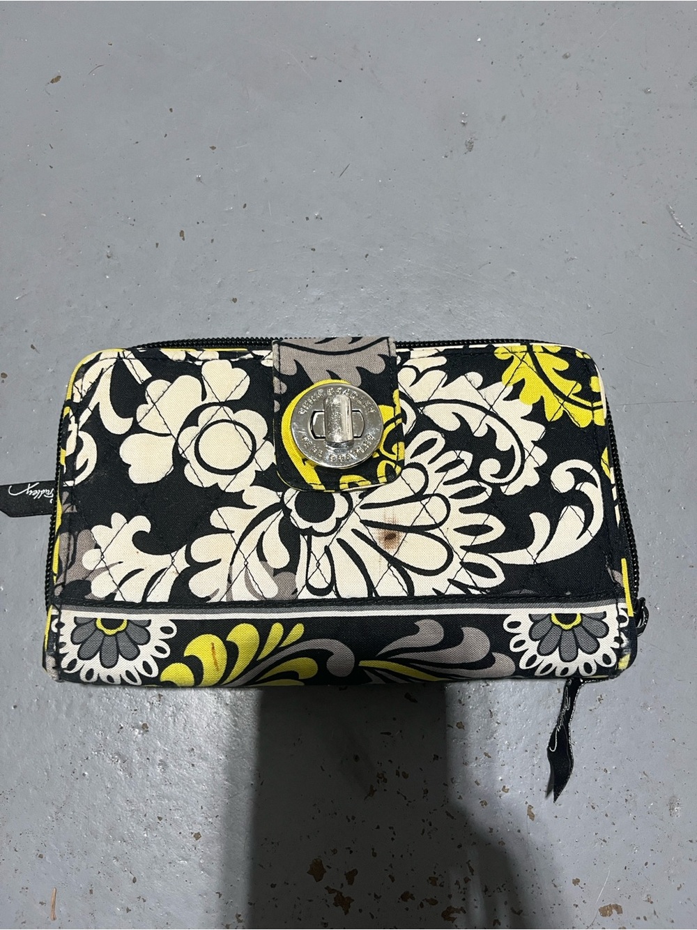 Vera Bradley Quilted Zip Wallet in Black, White & Yellow
